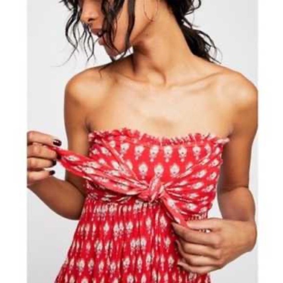 Free People FP One Red White Cinched Boho Western Cottagecore Summer Dress XS - Picture 13 of 14